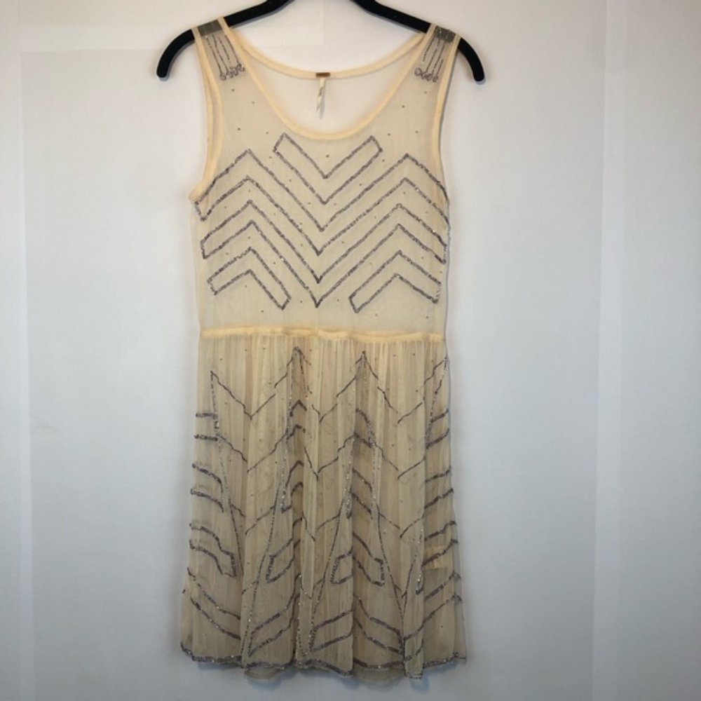 Free People pink sheer purple embellished dress